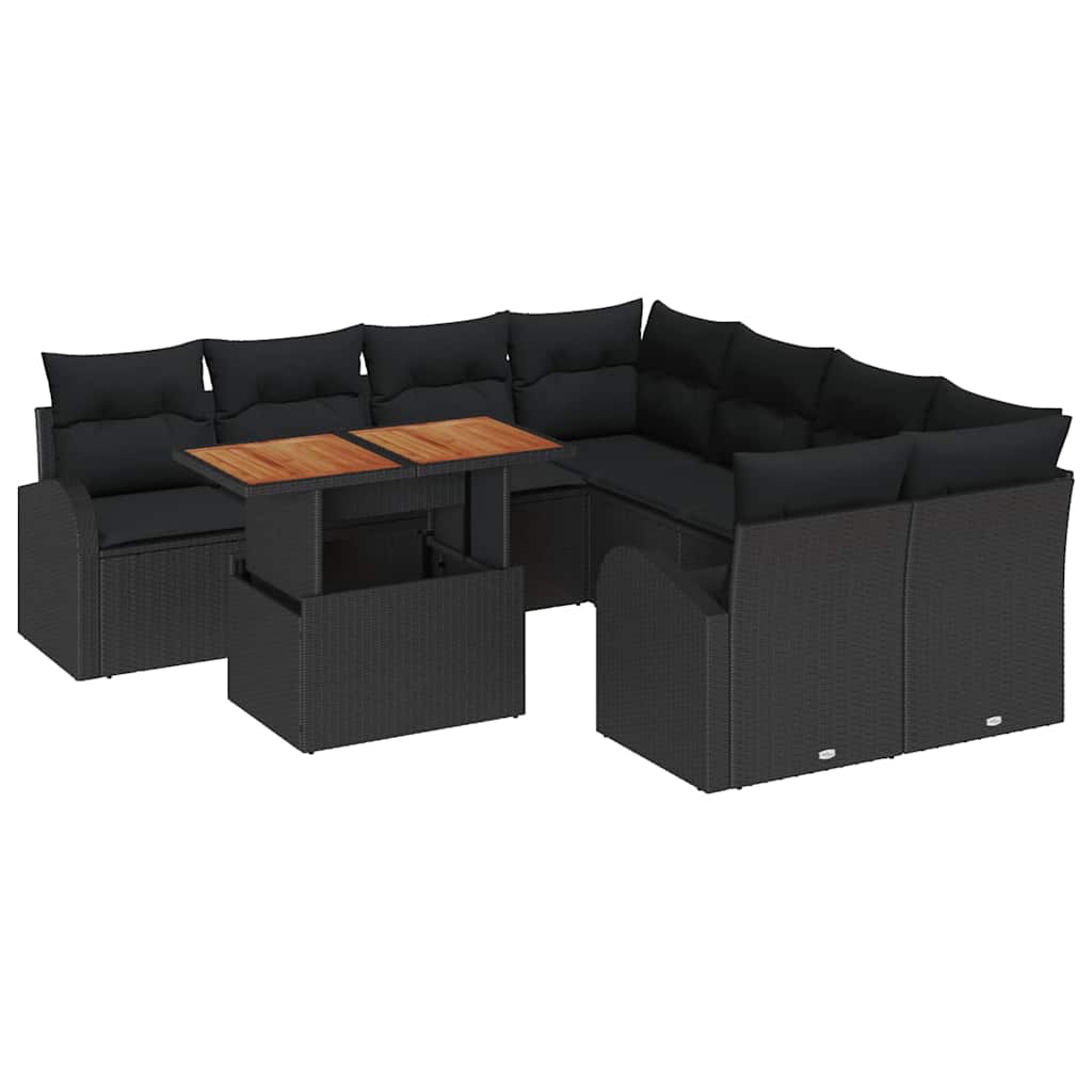 Garten-Sofa-Set mit Speicher 9 pcs Schwarz Poly Rattan